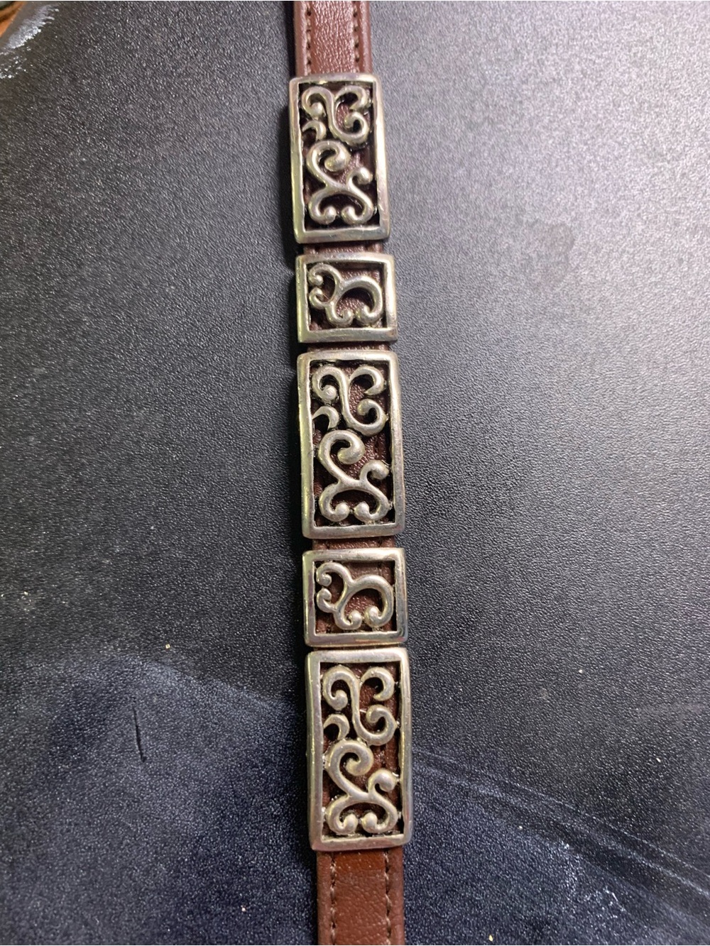 Brown Leather Bracelet with Silver Ornate Accents Brighton Look